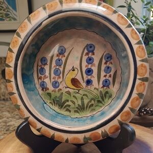 Signed Vintage Mexican Bird Motif Bowl